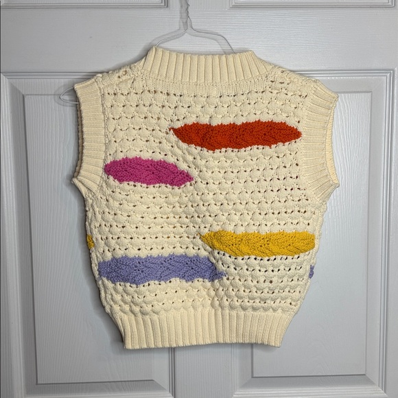Dear John Gabra pointelle Ivory sweater Vest size XS with multi color stripes - Picture 5 of 7